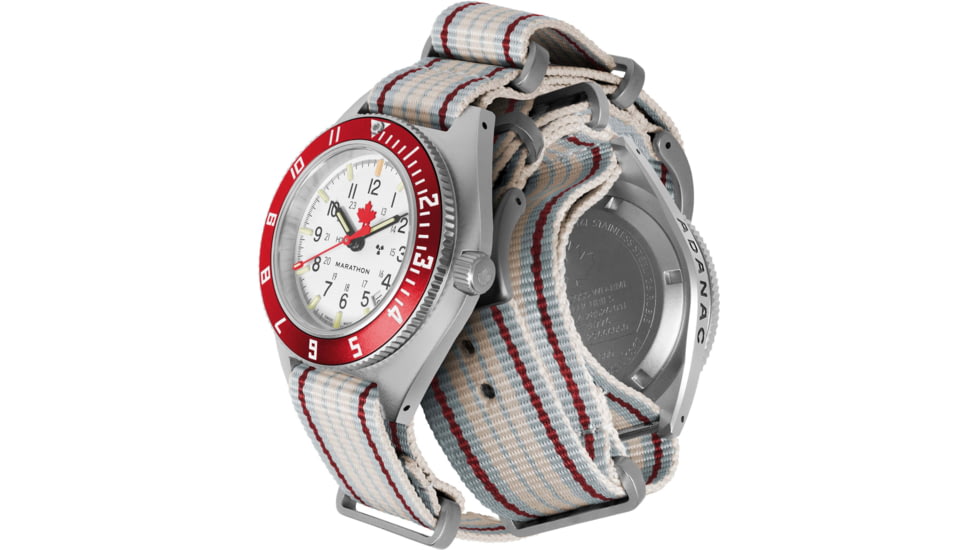 Marathon Adanac Maple Steel Navigator w/ Date Automatic Unisex Watches, Sapphire, 41mm, Red,, Red and White, WW194030SS-1601