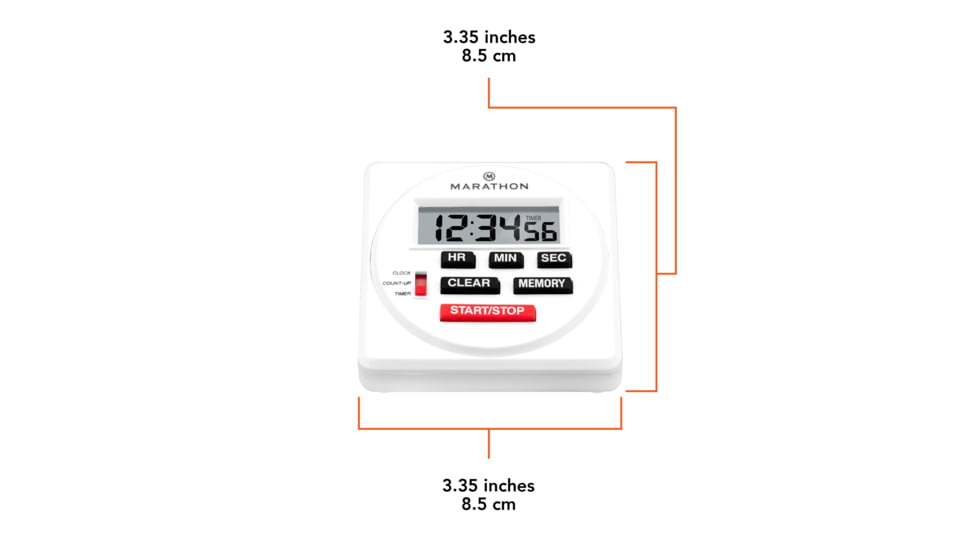 Marathon 24 Hour Timer w/Countdown and Count-Up, White, TI080001-WH