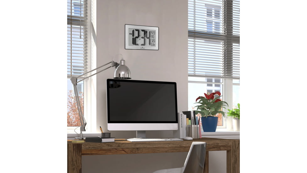 Marathon Atomic Digital Wall Clock, Black/Stainless Steel, 9.5in x 1in x 6in, CL030068-BK-SS-NA