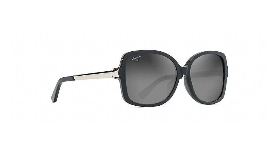 Maui Jim Melika Fashion  Sunglasses,Gloss Black with Silver Temples,Neutral Grey Lens GS760-02