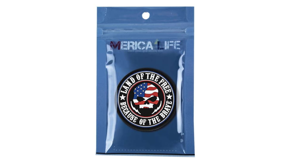 Merica Life Land of the Free, Because of the Brave - Flag Skull Patch, 3, LOF-FLAG-SKULL