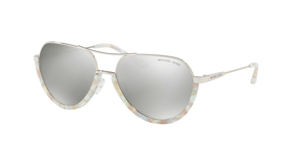 Michael Kors AUSTIN MK1031 Sunglasses 10266G-58 - Pastel Green Mosaic/shiny Silv Frame, Silver Mirror Lenses