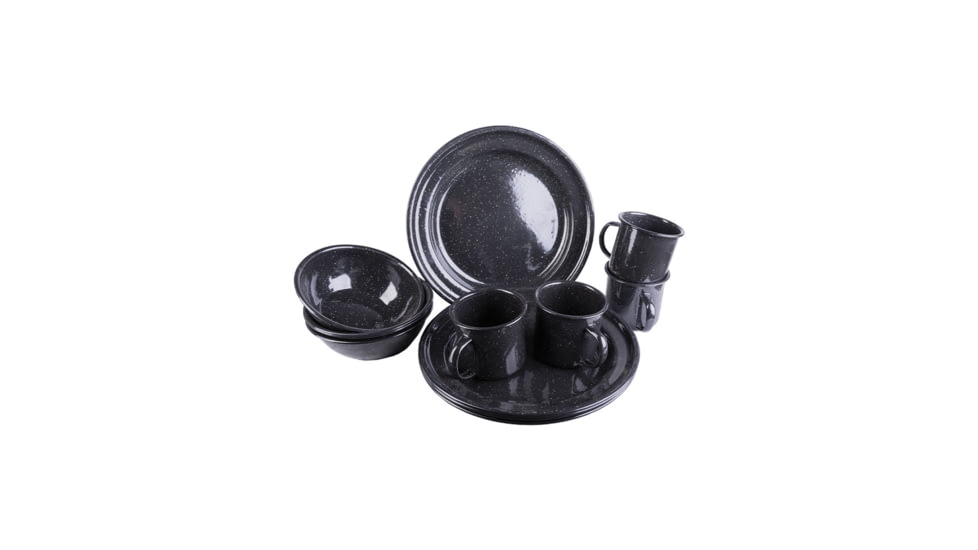 MIL-TEC 12-Piece Enamelled Dish Set, Black, 14678002