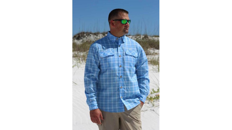 Mojo Sportswear Company Coastal Plaid Shirt Long Sleeve - Mens, Heron Blue, 3XL, HRNBL - XXXL - CPLS LS
