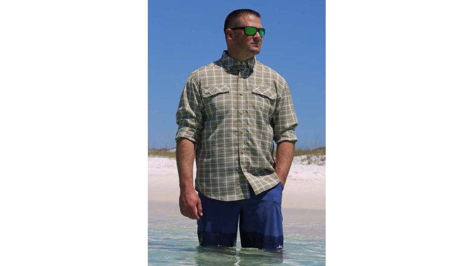 Mojo Sportswear Company Coastal Plaid Shirt Long Sleeve - Mens, Wiregrass, Large, Wiregrass - L - CPLS LS