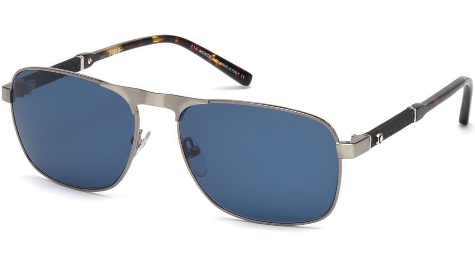 Mont Blanc MB655S Sunglasses - Shiny Dark Ruthenium Frame Color, Blue Lens Color
