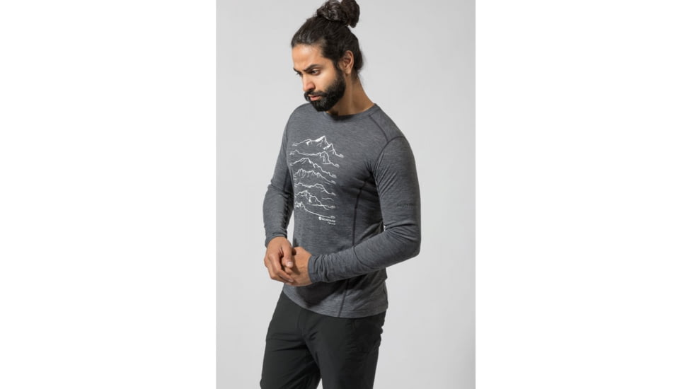 Montane Primino 140G 7 Summits Long Sleeve T-Shirt - Mens, Black, Extra Large, MP7SLBLAX08