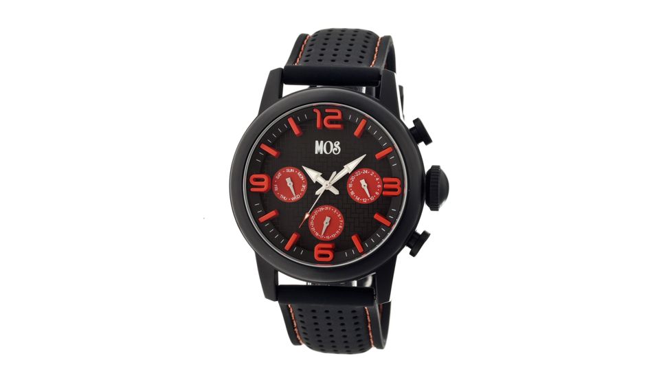 MOS La104 Los Angeles Mens Watch, 47mm, Black Strap, Red/Black Dial MOSLA104