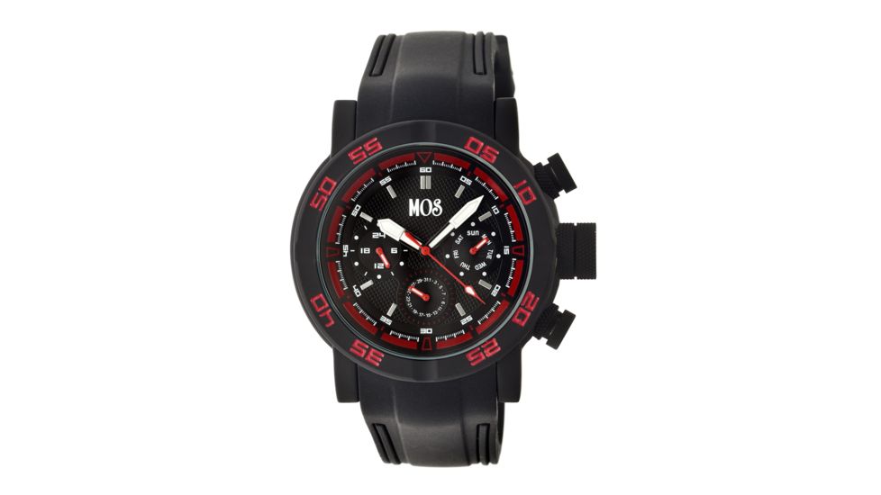 MOS MB104 Melbourne Mens Watch, 48mm, Black Strap, Red/Black Dial MOSMB104