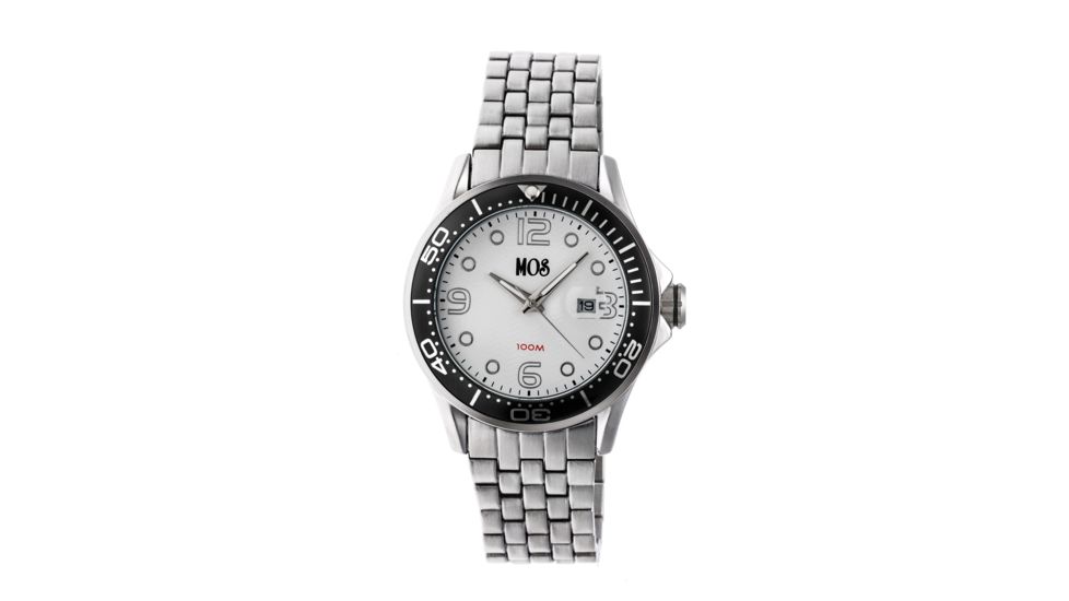MOS PB101 St. Petersburg Mens Watch, Silver, 44mm, Black Dial, White Fce MOSPB101