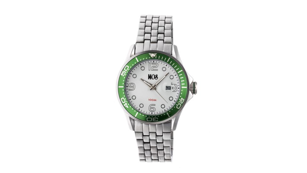 MOS PB102 St. Petersburg Mens Watch, Silver, 44mm, Green Dial, White Face MOSPB102