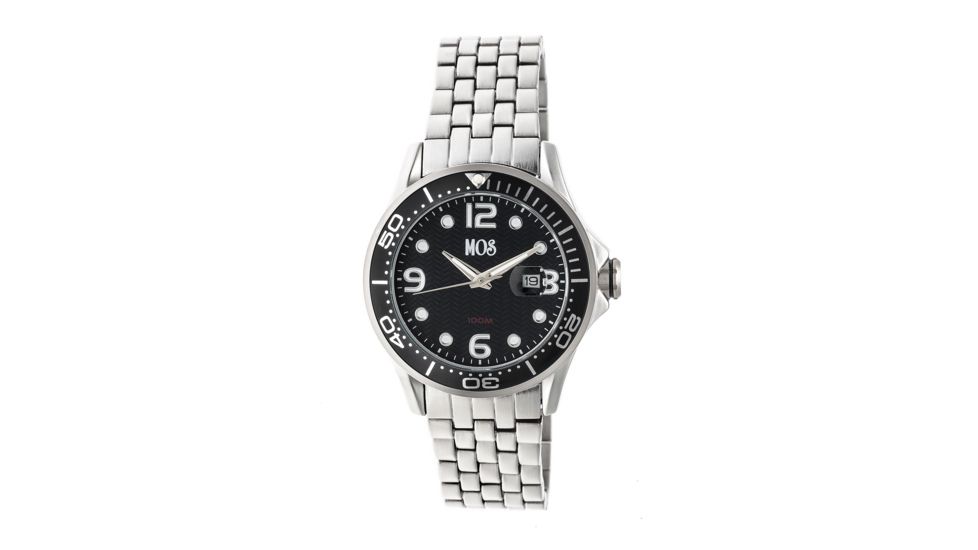 MOS PB105 St. Petersburg Mens Watch, Silver, 44mm, Black Dial, Black Face MOSPB105