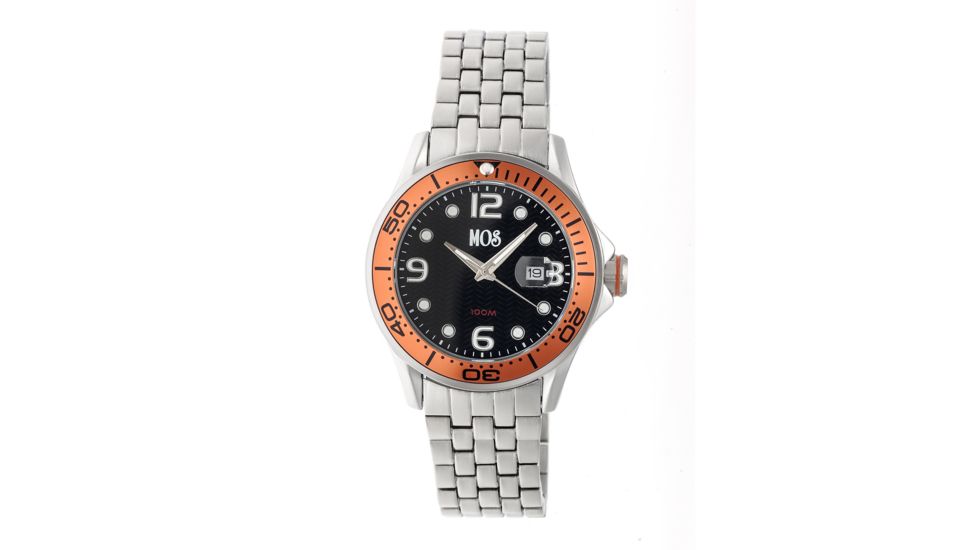 MOS PB107 St. Petersburg Mens Watch, Silver, 44mm, Orange Dial, Black Face MOSPB107