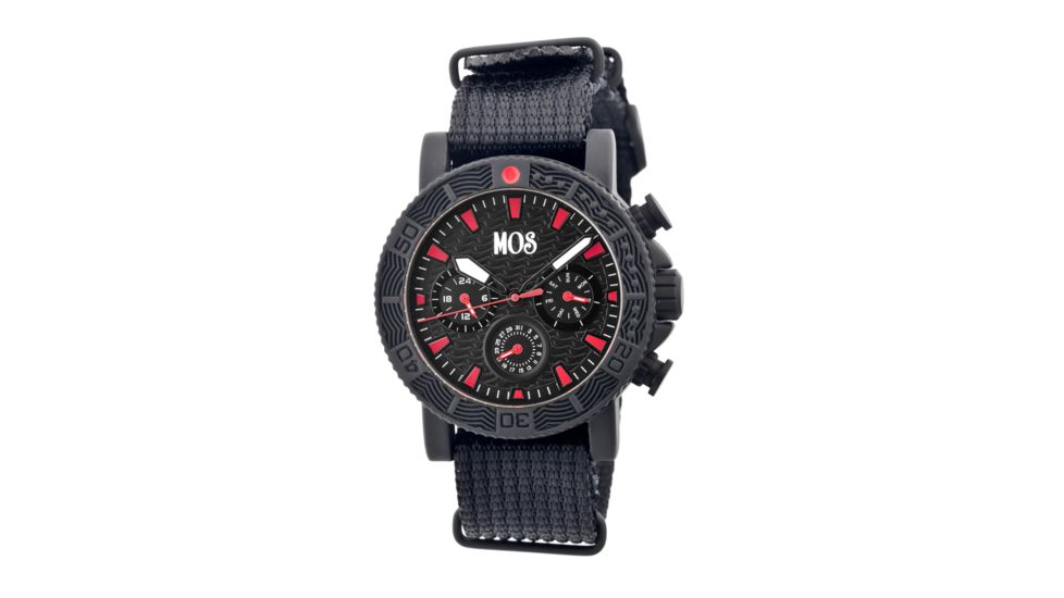 SP101 Sao Paulo Mens Watch, black Band, Black Bezel, Red Markers, Black Face