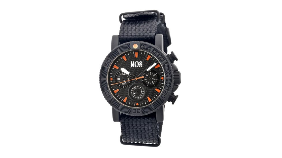 SP103 Sao Paulo Mens Watch, black Band, Black Bezel, Orange Markers, Black Face