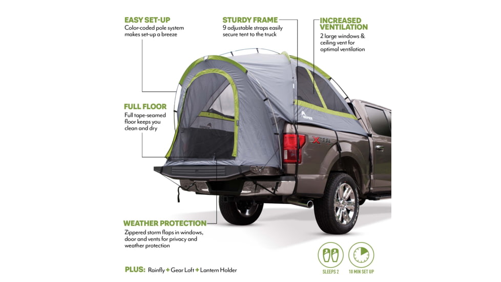 Napier Backroadz Truck Tent, Full Size Crew Cab Bed, Gray/Green, 5.5-5.8 ft, 19033