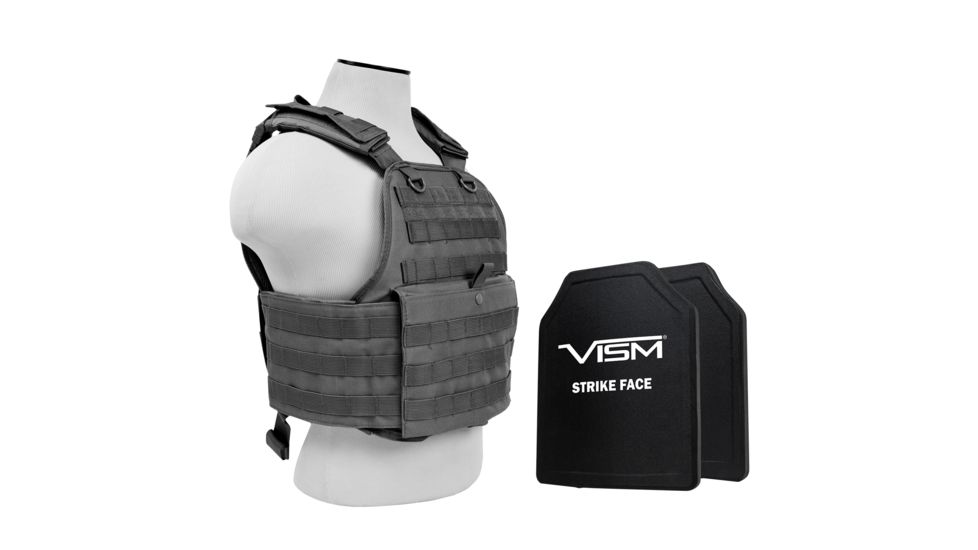 NcSTAR Plate Carrier Vest w/Two 10x12in Shooters Cut Hard PE Ballistic Panels, Urban Gray, BPCVPCV2924U-A