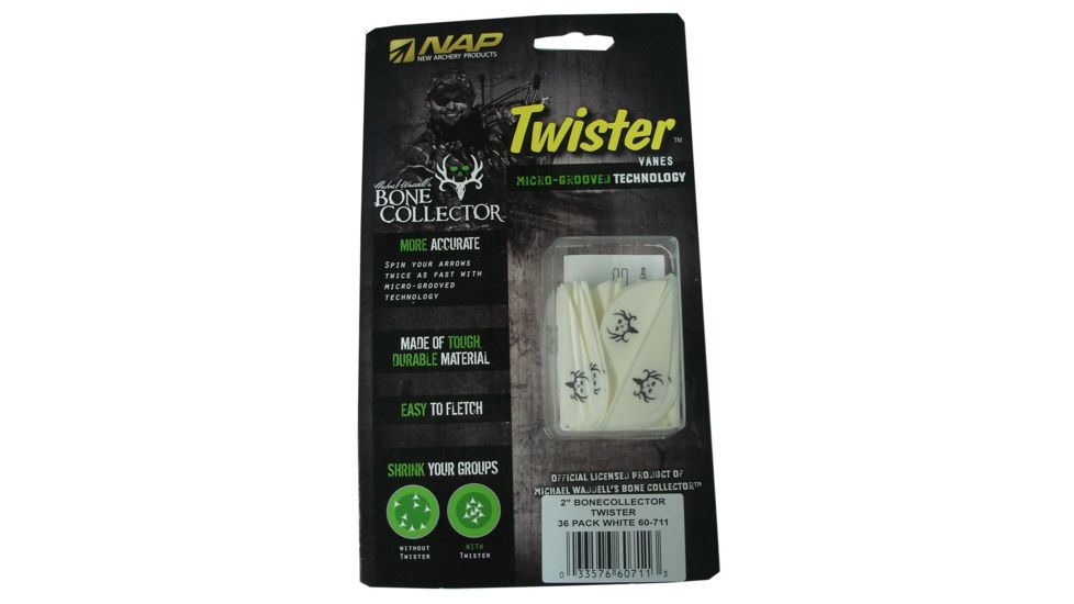 New Archery Products Quikspin 2in Vane, Bone Collector Edition, 36 Pack, White, NAP-60-707