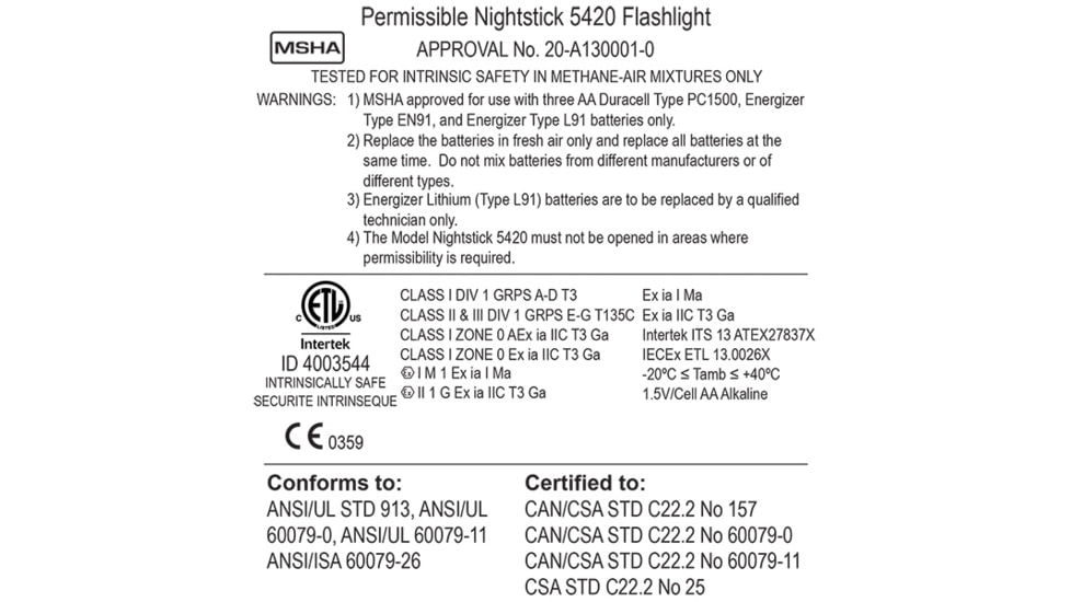 Nightstick Intrinsically Safe Permissible 3AA Flashlight,140 Lumens,Green XPP-5420G