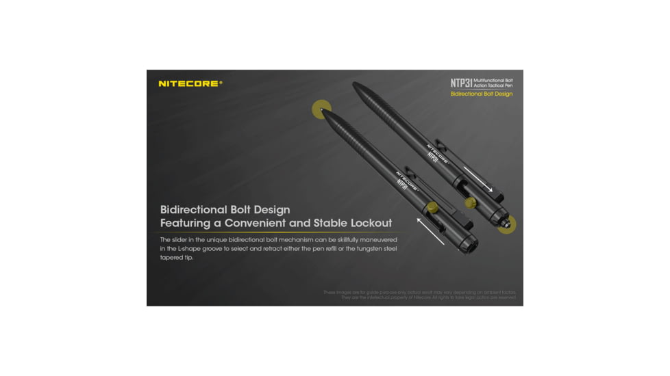 Nitecore NTP31 Bolt Action Tactical Pen, Black, 6952506494149