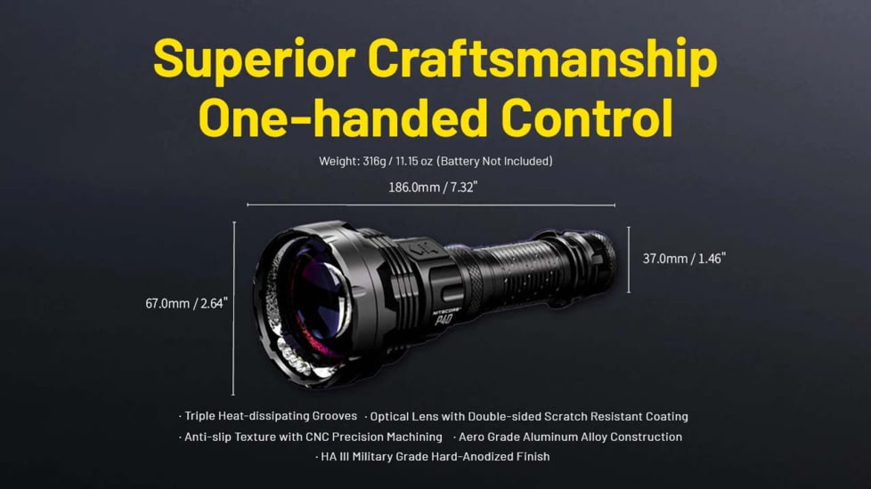 Nitecore P40 3171 Yards Ultra Long Throwing USB-C Rechargeable 2000 Lumens LED Flashlight