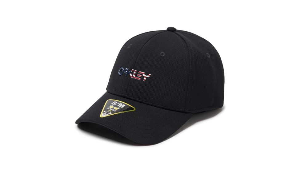Oakley SI 6 Panel Stretch Metallic Hat - Mens, Black/American Flag, Large/Extra Large, 912209-01V-L/XL
