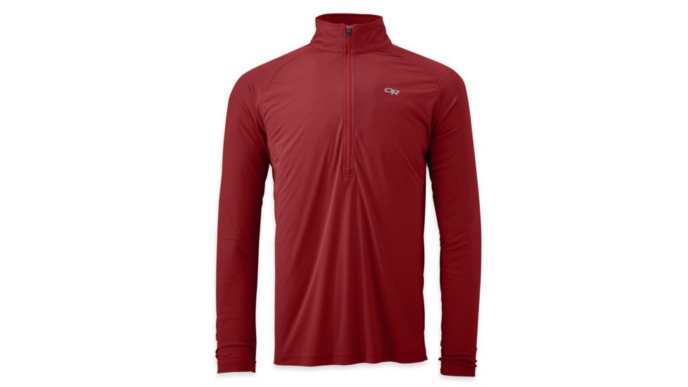Echo Long Sleeve Zip Tee - Mens-Redwood/Hot Sauce-Medium