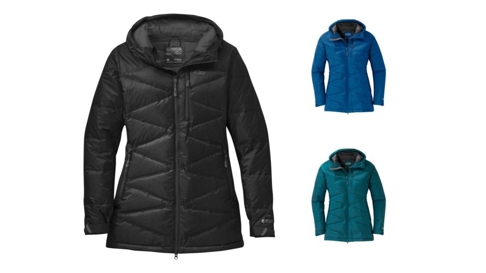 Outdoor Research Floodlight Down Parka - Women's, Black/Charcoal, Lapis, Washed Peacock