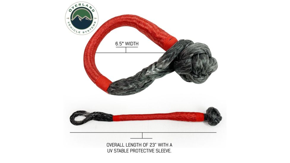 Overland Vehicle Systems Soft Shackle, 5/8in, 44500 lbs, w/ Loop &amp; Abrassive Sleeve, Red, 23 in, 19149903