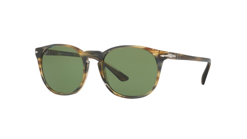 Persol PO3007S Single Vision Prescription Sunglasses PO3007S-10494E-53 - Lens Diameter 53 mm, Frame Color Striped Brown Grey