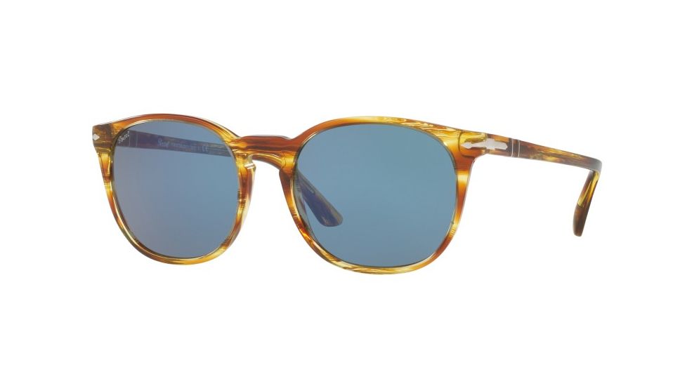 Persol PO3007S Single Vision Prescription Sunglasses PO3007S-105056-53 - Lens Diameter 53 mm, Frame Color Striped Brown Yellow