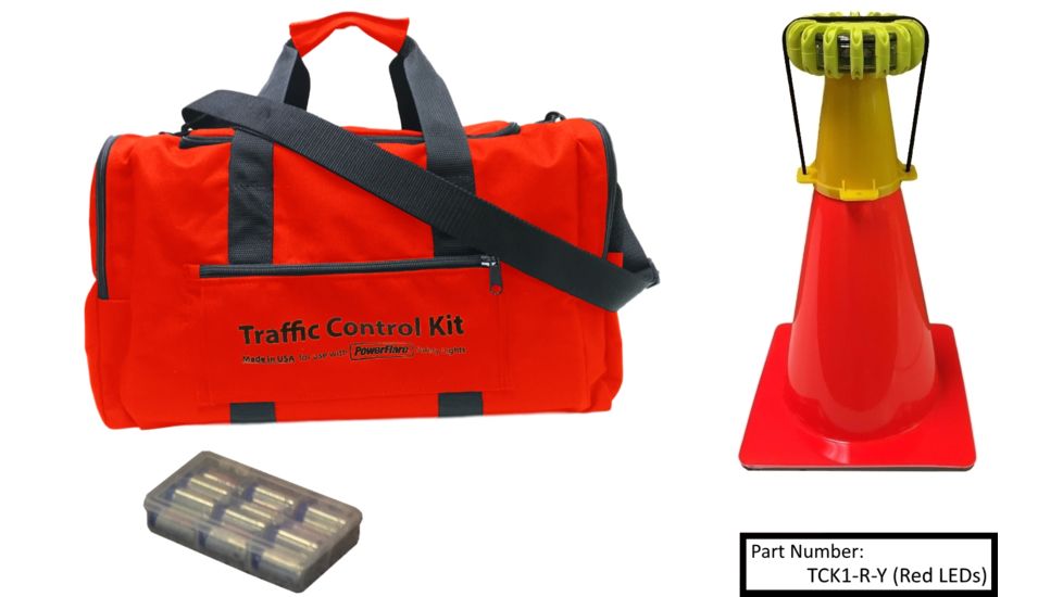 Powerflare 1-Position PowerFlare Traffic Control Kit, Magnetic, Red/Blue LEDs, Tan Shell TCK1M-RB-T