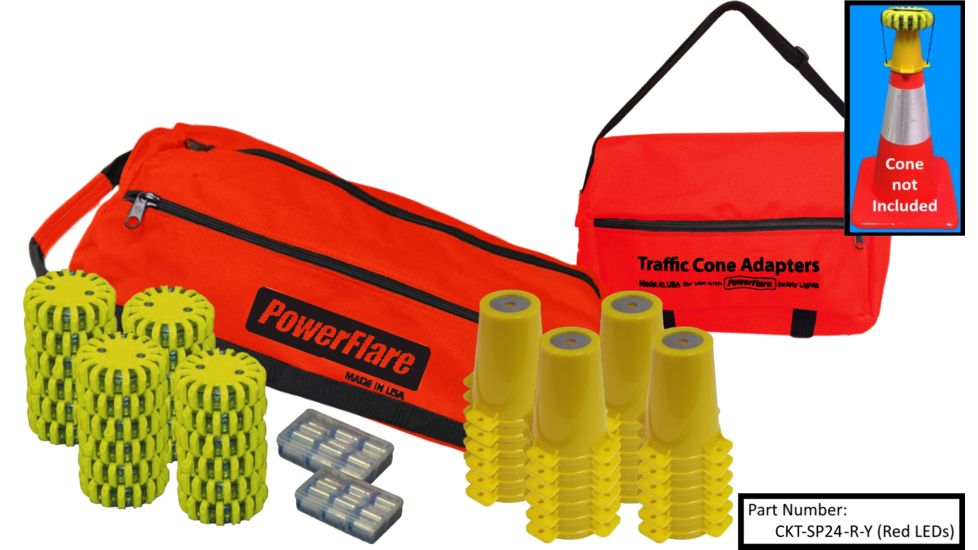 Powerflare 24-Position Cone Adapter Kit with 24-Pack Soft Pack of PowerFlare Lights, Red/Blue LEDs, Tan Shell CKT-SP24-RB-T