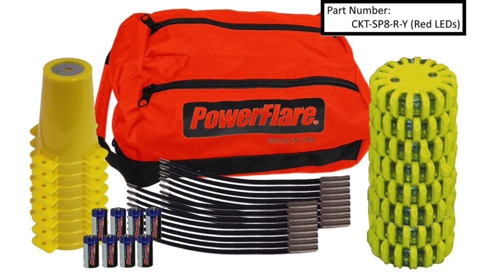 Powerflare 8-Position Cone Adapter Kit with 8-Pack Soft Pack of Magnetic PowerFlare Lights, Red/Blue LEDs, Yellow Shell CKT-SP8M-RB-Y