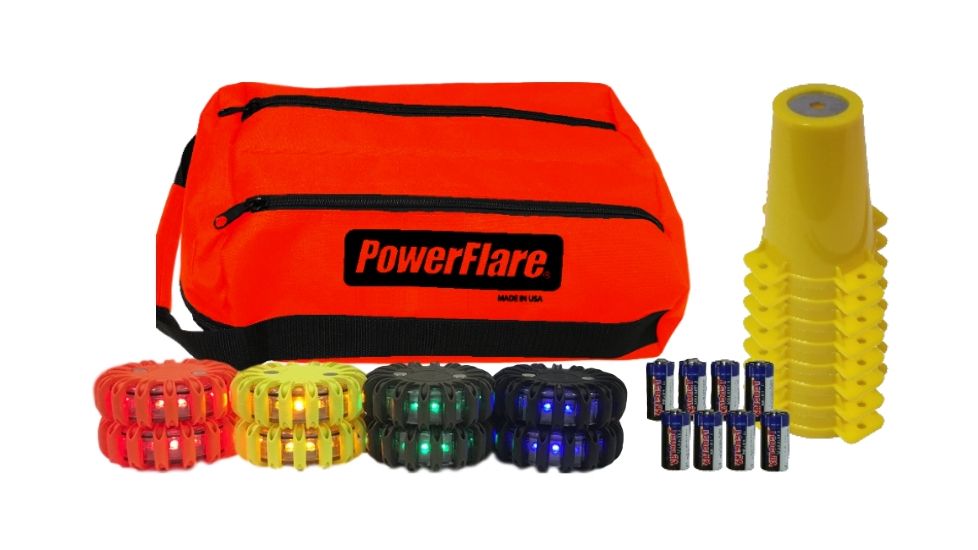 Powerflare 8-Position Cone Adapter Kit with 8-Pack Soft Pack of Magnetic PowerFlare Lights, Assorted CKT-SP8M-TL