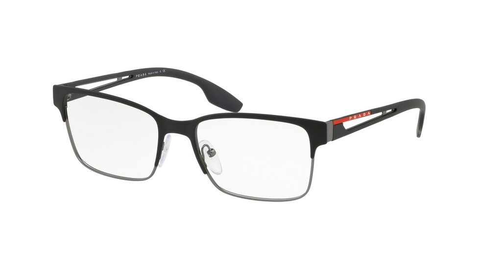 Prada PS55IV Eyeglass Frames 6BJ1O1-55 - Black Rubber/gunmet Rubber Frame