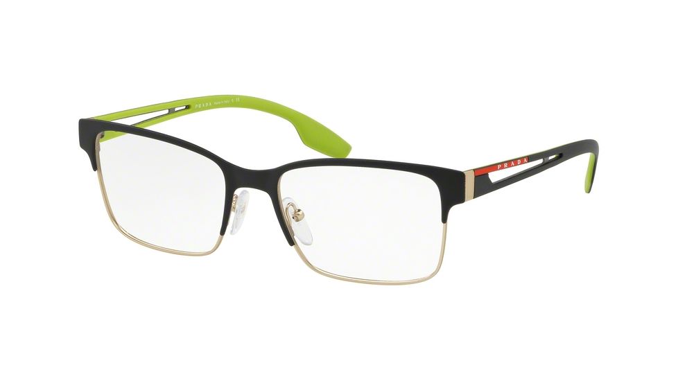 Prada PS55IV Eyeglass Frames BEO1O1-53 - Black Rubber/pale Gold Rubber Frame