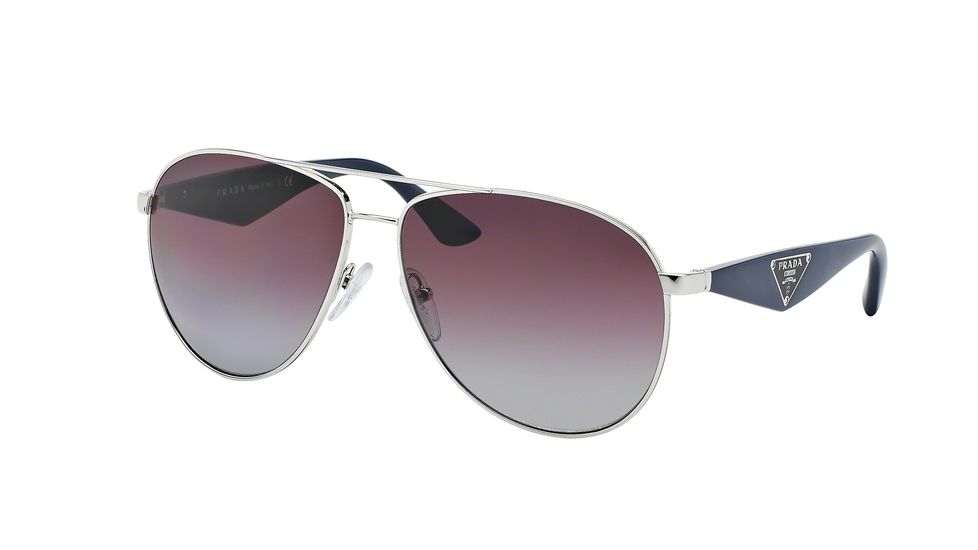 Prada TRIANGLE PR53QS Single Vision Prescription Sunglasses PR53QS-1BC2A0-60 - Lens Diameter 60 mm, Frame Color Silver