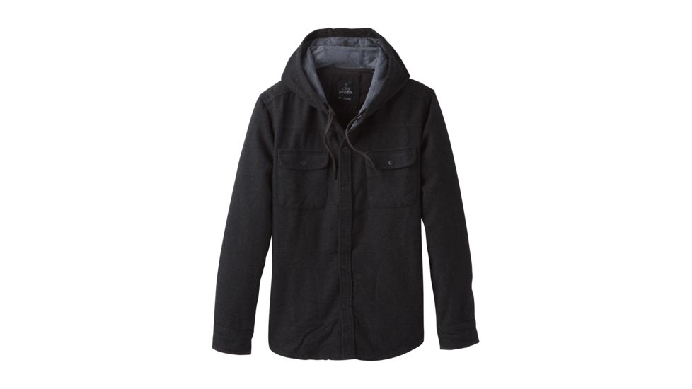 prAna Bolster Long Sleeve Hooded Flannel - Men's, Black Heather, Large, M23181371-BKHT-L
