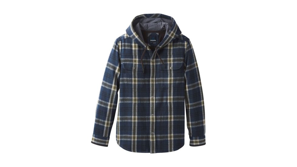 prAna Bolster Long Sleeve Hooded Flannel - Men's, Equinox Blue, Large, M23181371-EQBL-L