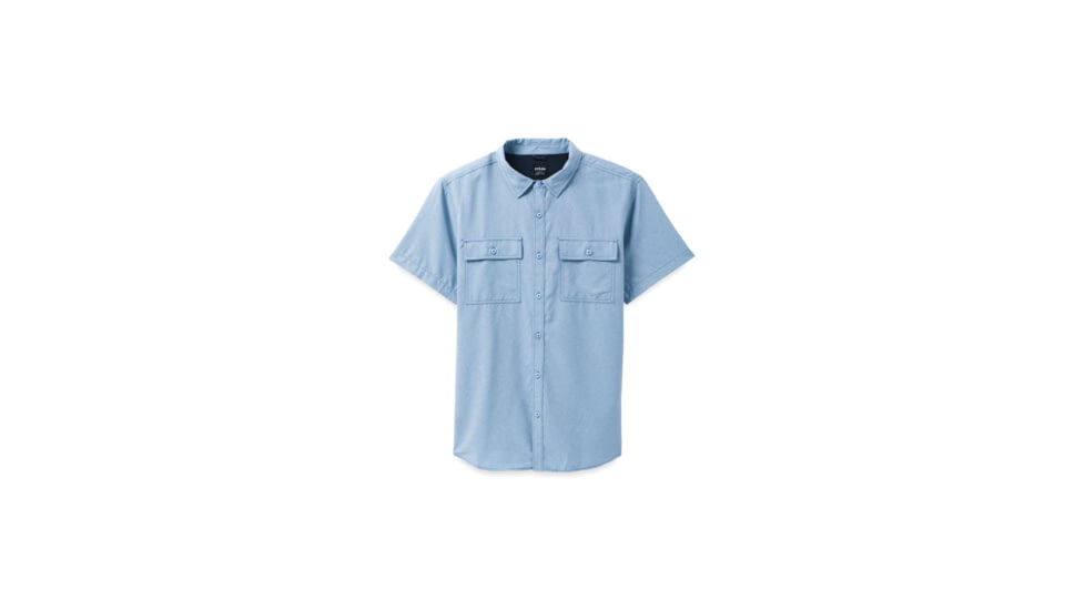 prAna Lost Sol Short Sleeve Shirt Standard Fit - Mens, Chambray Heather, M, 1972351-401-ST-M