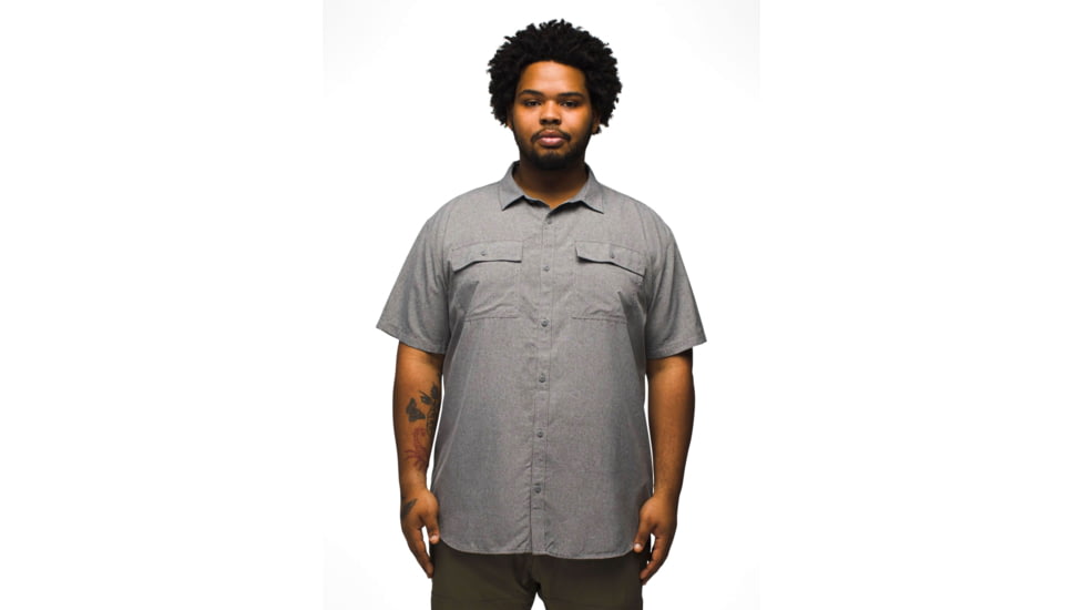 prAna Lost Sol Short Sleeve Shirt Standard Fit - Mens, Heather Grey, XXL, 1972351-020-ST-XXL