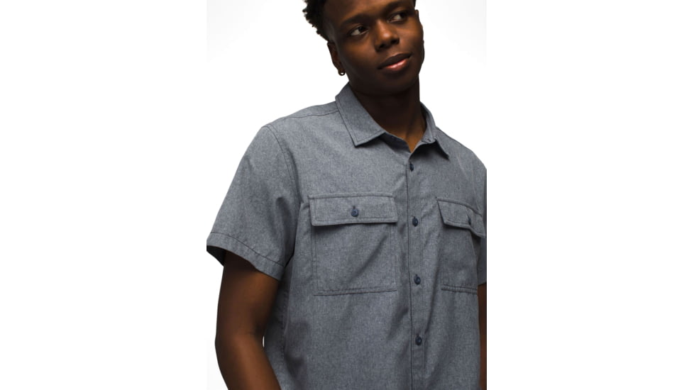 prAna Lost Sol Short Sleeve Shirt Standard Fit - Mens, Nautical Heather, S, 1972351-400-ST-S