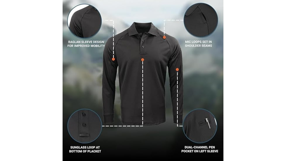 Propper Raglan Long Sleeve Utility Polo - Mens, Black, XS, F531301001XS