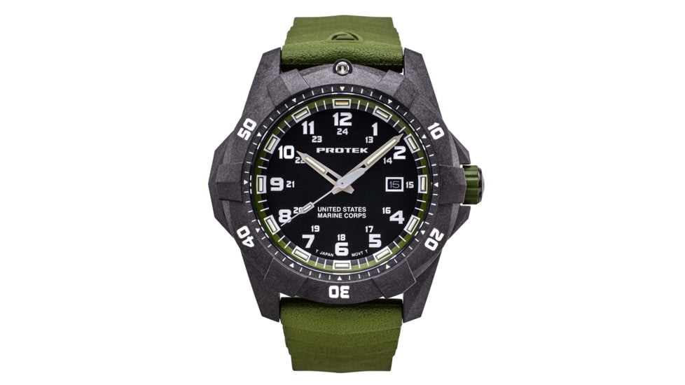 ProTek Carbon USMC Dive Watch, Carbon Case/Black&amp;Green Dial/Green Strap, One Size, PT1015G