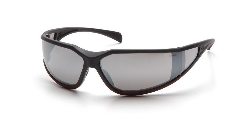 Pyramex Exeter Safety Glasses - Silver Mirror Anti-Fog Lens, Matte Black-Red Frame SBR5170DT