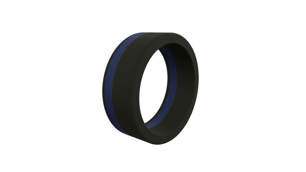 QALO Mens Pinstripe Silicone Ring, Black/Blue, 13, QS9-MPL13
