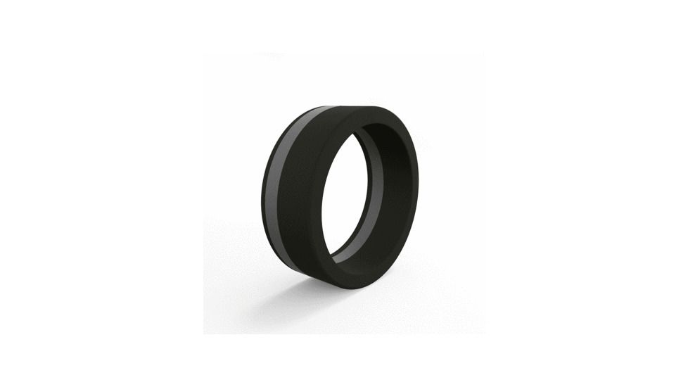 QALO Mens Pinstripe Silicone Ring, Black/Silver, 8 QS9-MPB08