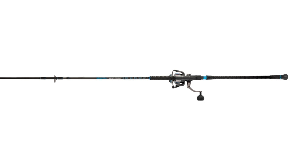 Quantum Benchmark Spinning Reel and Rod Combo, 8ft, 2-PC, Med-Heavy, Moderate-Fast Rod, Graphite Composite Blank, SZ 5000 Reel, 5+1 Bearings, 5.6-1 Ratio, Silver/Blue, BK5000802MH1225.P2