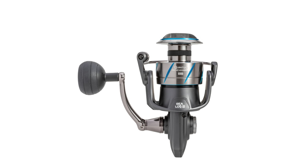 Quantum Benchmark Spinning Reel and Rod Combo, 9ft, 2-PC, Med-Heavy, Moderate-Fast Rod, Graphite Composite Blank, SZ 6000 Reel, 5+1 Bearings, 5.6-1 Ratio, Silver/Blue, BK6000902MH1530.P2